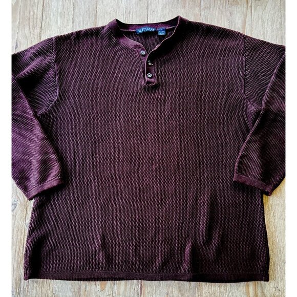Structure Henley Sweater Mens XL Brown Textured Knit Chunky Vintage 90s Y2K - Picture 1 of 3